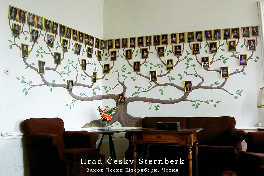 Генеалогическое древо `6-ти поколений рода Штернберк `на стене в рабочем кабинете Иржи Штернберка. `Замок Чески Штернберк, Чехия. Фото 2005 г.