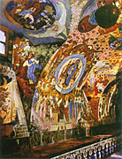 Интерьер нижней церкви храма Спаса-на-Водах. `Галерея. Роспись художника М.М. Адамовича — увеличить